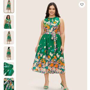 Boho Print Frill Trim Sleeveless Midi Dress